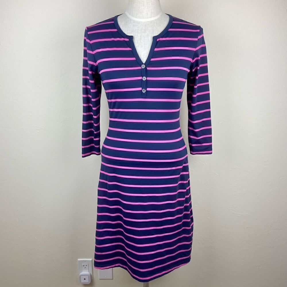 J. McLaughlin Lynn Henley Striped Dress - Navy & Purple